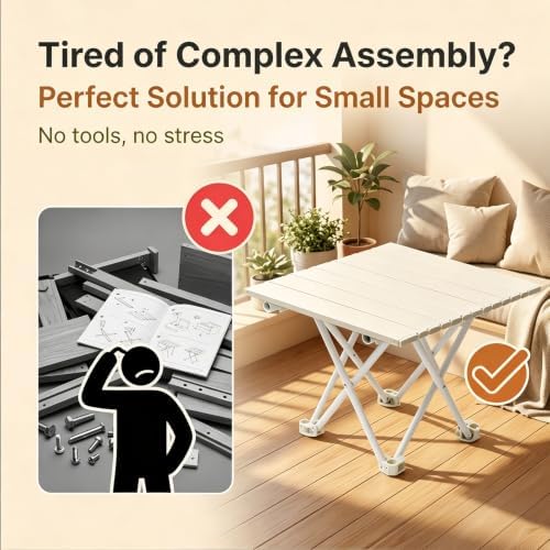 Folding Small Camping Table, Portable Aluminum Camp Table White - Image 3