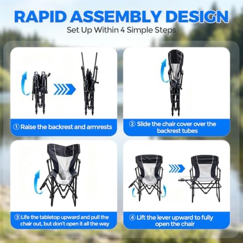 2 Pack Camping Chairs with Side Table & Cup Holder 400 lbs - Image 6