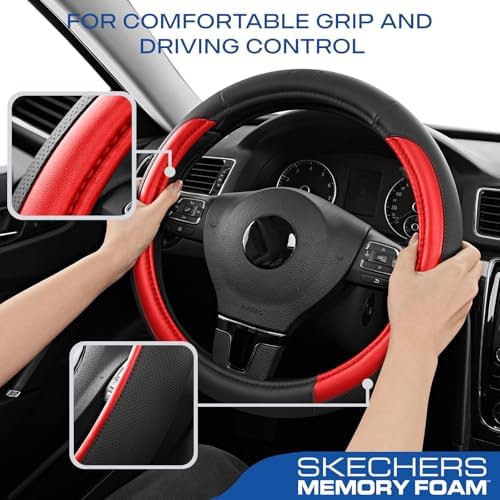 Skechers Steering Wheel Cover Memory Foam, Luxury Leather Steering Wheel Covers - Image 5