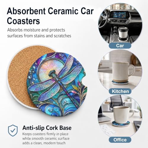 Dragonfly Car Coasters for Cup Holders, 2 Pack Absorbent Ceramic Car Cup Holder - Image 7