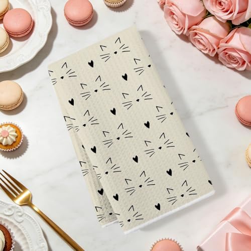 2Pcs Cute Cat Kitchen Towels Waffle Soft Dish Hand Towels Farmhouse Decor - Image 2