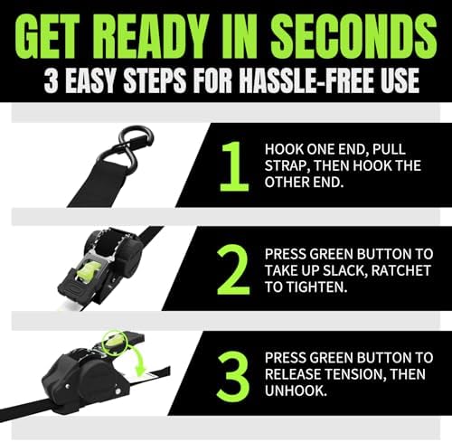 Retractable Ratchet Straps, 1 Inch x 12 Feet Heavy Duty Tie Downs, 1760lb Break - Image 4
