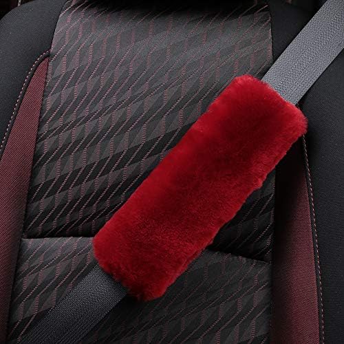2 Pack Red Sheepskin Car Seat Belt Cover Pads | Soft Wool Seatbelt Cushions - Image 5