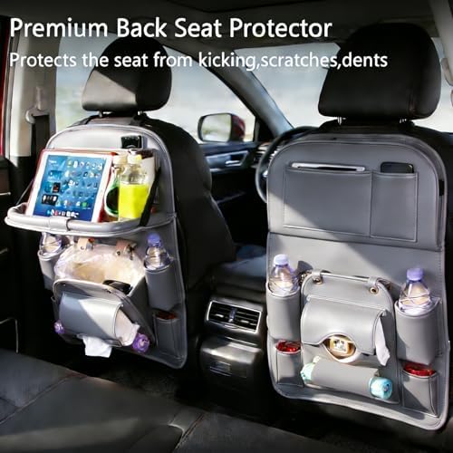 Car Backseat Organizer with Foldable Table Tray, Leather Seat Back Organizer - Image 2