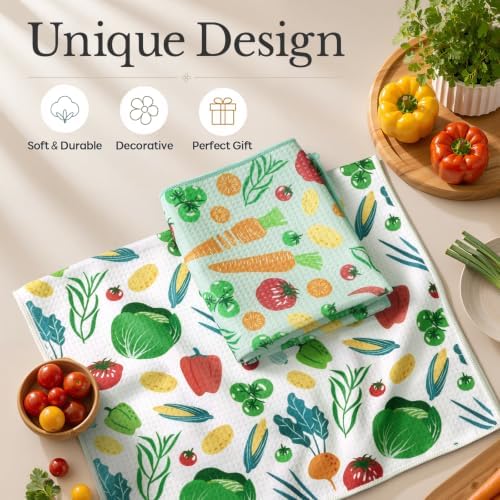 Homaxy Large Waffle Weave Kitchen Towels 2 Pack, Vegetables - Image 3