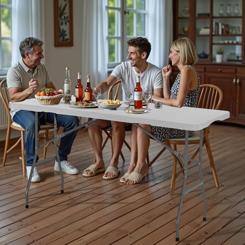 VEVOR Folding Table, Heavy Duty Portable Fold-in-Half Utility Table, Indoor - Image 2