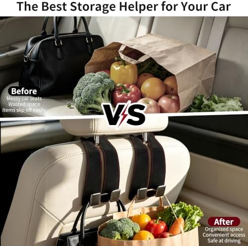 Amooca Car Headrest Hooks 4-Pack Suede Seat Organizer - Image 3