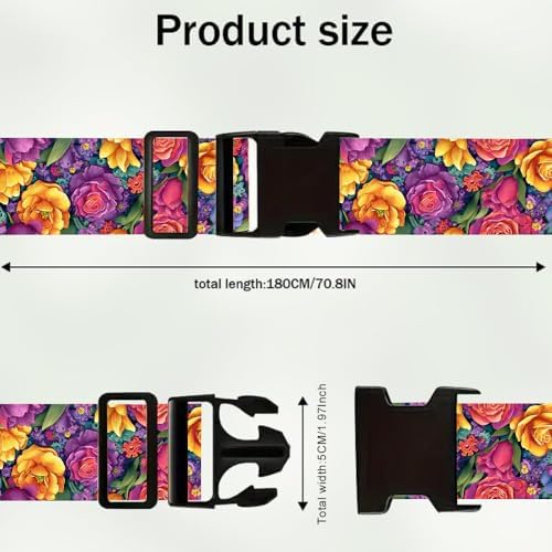 2PC, Floral Luggage Strap 1.97 x 70.87 inch Colorful Rose Tulip Blossom Pattern - Image 5