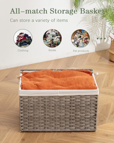 SETVSON Storage Basket with Lid, PE Rattan Woven Storage Bin - Image 6