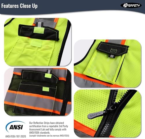JKSafety Safety Vest for Men Women Hi Vis Reflective Vest JK220 YBlack 4XL - Image 4