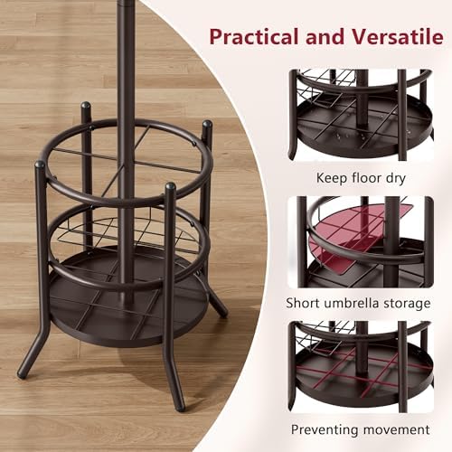 Tajsoon Coat Rack with Umbrella Stand, Coat Tree With 16 Hooks - Image 5