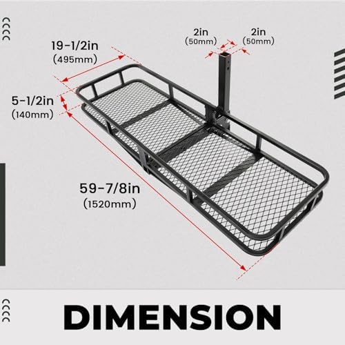 KUAFU 60"x19.5"x5.5" Folding Hitch Mount Cargo Carrier Rear Luggage Basket - Image 3