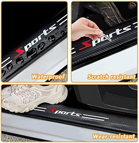 4Pcs Car Door Sill Protector, Sport Carbon Fiber Threshold Anti-Scratch Sticker - Image 5