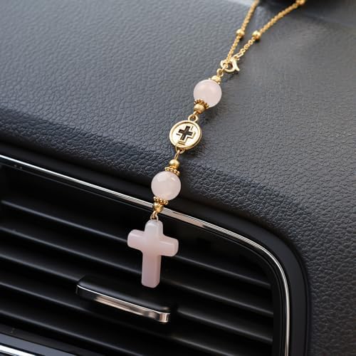 Cross Crystal Hanging Car Charm, Cute Healing Stones Car Decor - Image 4