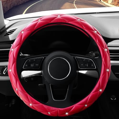 YOGURTCK Cute Diamond Soft Leather Anti-Slip Steering Wheel Cover - Image 3