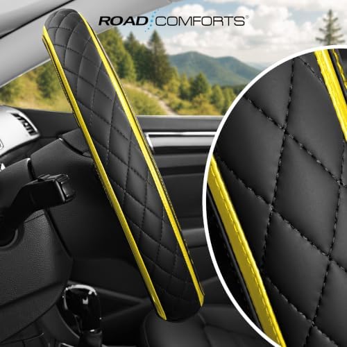 Road Comforts Leather Steering Wheel Cover – Black & Yellow, Universal Fit - Image 6