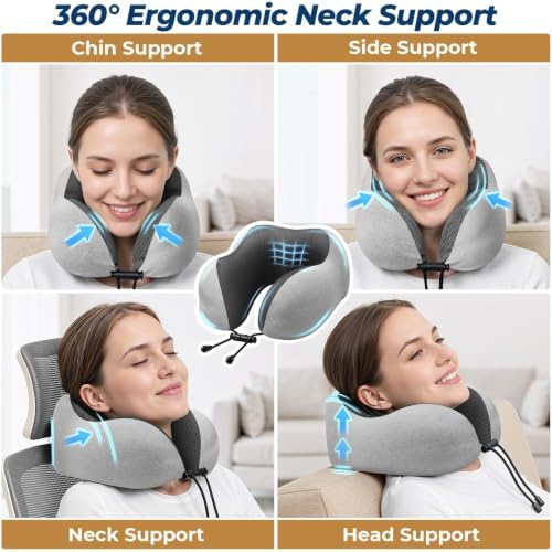 ExploreBliss Travel Pillow, Neck Pillow Airplane, Light Grey - Image 4