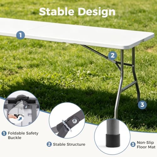 DUMOS 8 FT Folding Picnic Table, Portable Plastic Table - Image 5