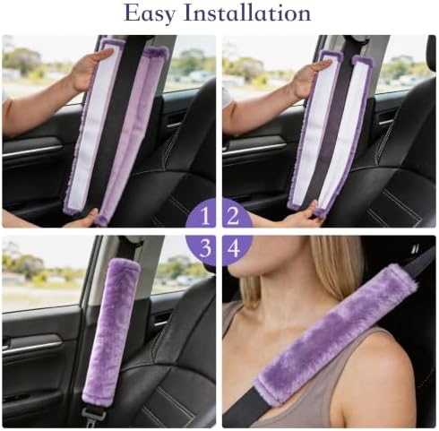 Amooca 2-Pack Soft Furry Universal Seatbelt Cover Car Shoulder Pad - Image 4