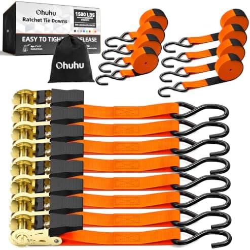 Ohuhu Ratchet Tie Down Straps for Moving Appliances 1" x 15' 8-Pack by Ohuhu