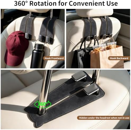 Amooca Car Headrest Hooks 4-Pack Suede Seat Organizer - Image 5