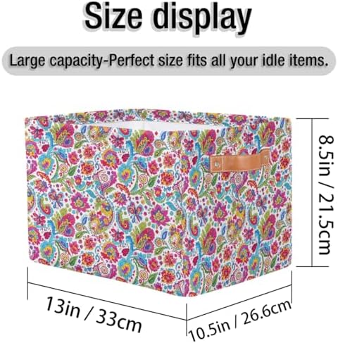 AUUXVA Storage Basket Colorful Paisley Flower Floral Storage Cube Box Durable - Image 4