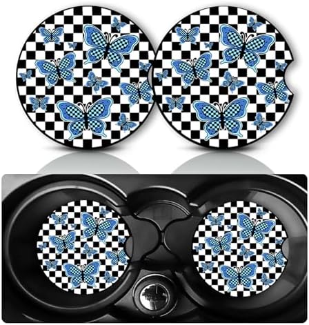 2Pack Blue Butterfly Car Cup Holder Coaster Neoprene Car Coasters by YGQZYYQ
