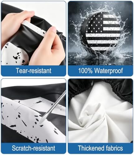 RV Spare Tire Cover Black White Vintage American Flag 15in Universal Fit - Image 5