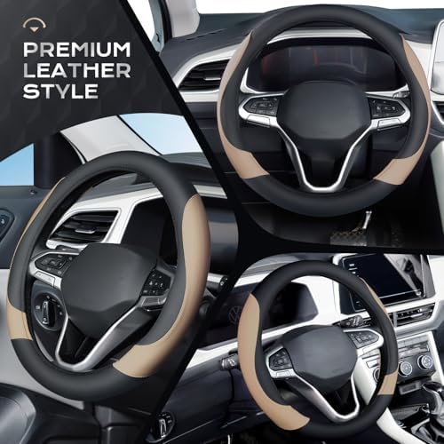 Coverado Car Steering Wheel Cover, Nappa Leather Black & Brown Steering Wheel - Image 4
