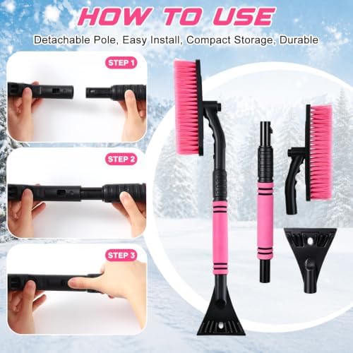 Ceenna 1 Set 32" Pink Extendable Snow Brush Ice Scraper - Image 3