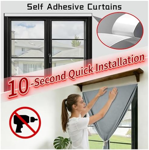 100% Blackout Curtains for Bedroom Stick On Curtain Window Shades Pull Down - Image 3