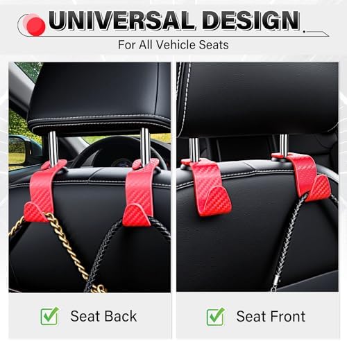 SINGARO Universal 4 Pack Car Seat Headrest Purse Hook, Carbon Fiber Back Seat - Image 4
