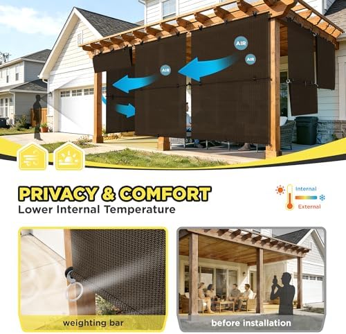 Outdoor Roller Shade 6'W x 11'H Cordless Shades Roll Up, Folding Exterior Patio - Image 4