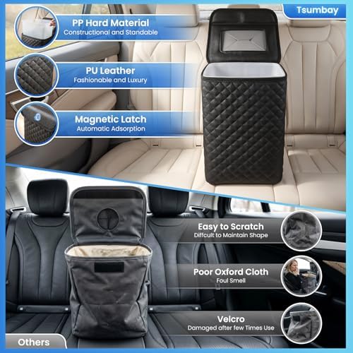 Tsumbay Car Trash Can with Lid, Leather Garbage Can, Leakproof and Removable - Image 4