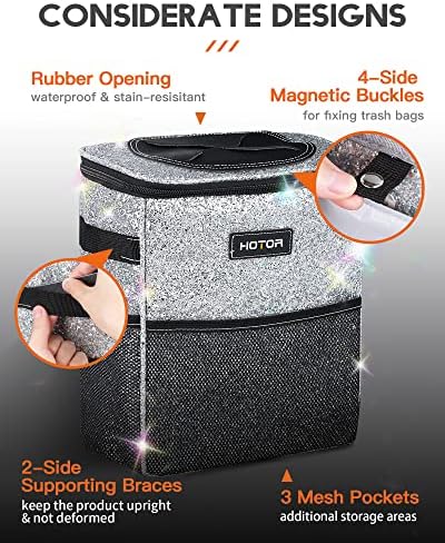 HOTOR Car Trash Can, Leakproof Car Organizer, Sparkle White - Image 4