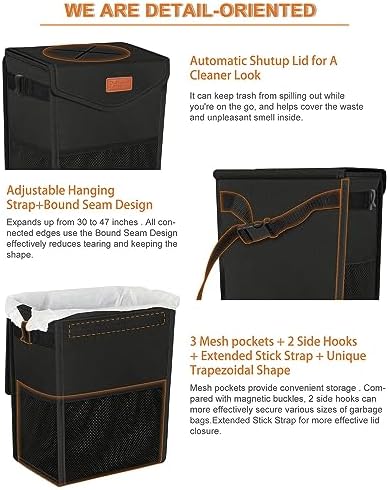 Pritent Car Trash Can with Lid, Cute Leakproof Car Trash Garbage Bag Hanging - Image 4