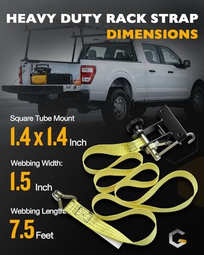Lumber Rack Straps, Ladder Rack Ratchet Strap, 1.4" Black Square Tube Mount - Image 3