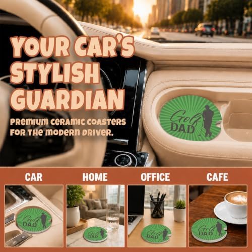 Green Golf Dad Car Coasters, Retro Golf Club Cup Holders Gifts - Image 4