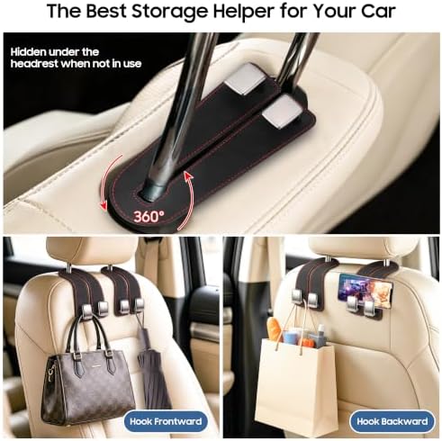 Amooca Car Headrest Hooks 4-Pack Suede Seat Organizer - Image 4