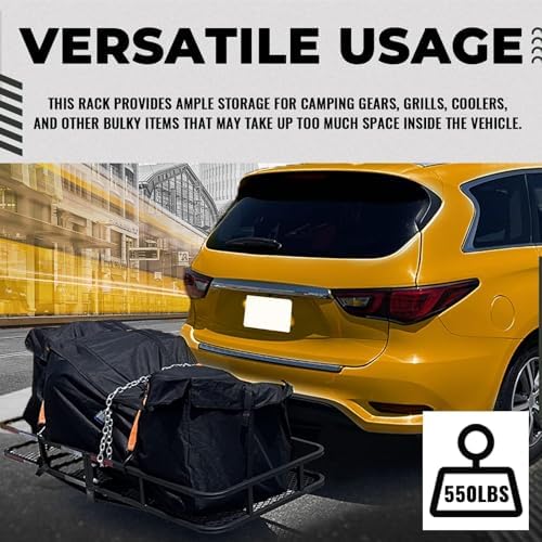 KUAFU 60"x19.5"x5.5" Folding Hitch Mount Cargo Carrier Rear Luggage Basket - Image 5