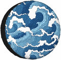 Blue and White Wave Spare Tire Cover 15 inch Wheel Japanese Abstract Protectors by NOMEDOGYIM