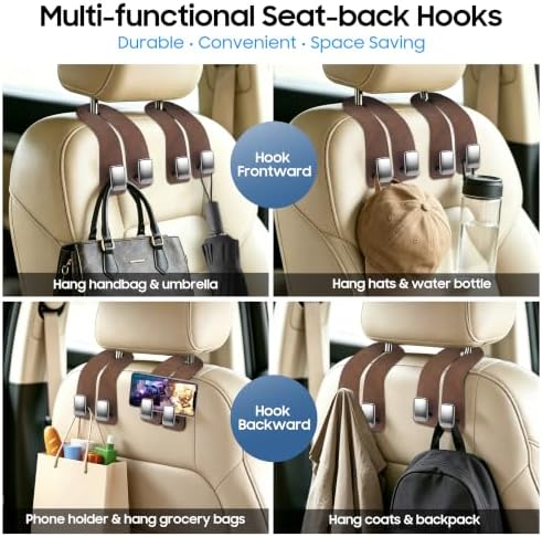 Amooca Car Headrest Hooks 4-Pack Suede Seat Organizer - Image 6