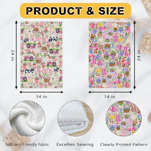 2 Pcs Farm Animals Kitchen Towels, Chicken Soft Absorbent Hand Tea Towel - Image 3