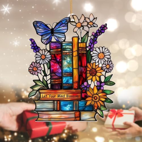 Book Ornament – ​​Stained Glass Style Acrylic Christmas Ornament with, Teacher - Image 5