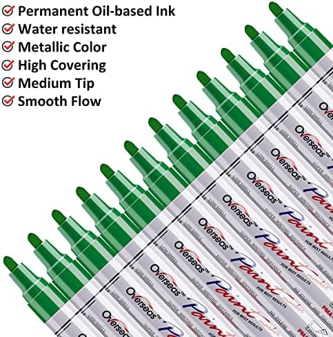 Overseas 12 Green Paint Pens Permanent Markers, Oil Based Paint Markers - Image 2