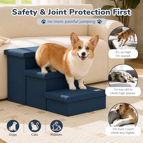 3-Step Wide Dog Stairs with Hidden Storage 18" H, Non-Slip Dog Steps - Image 6
