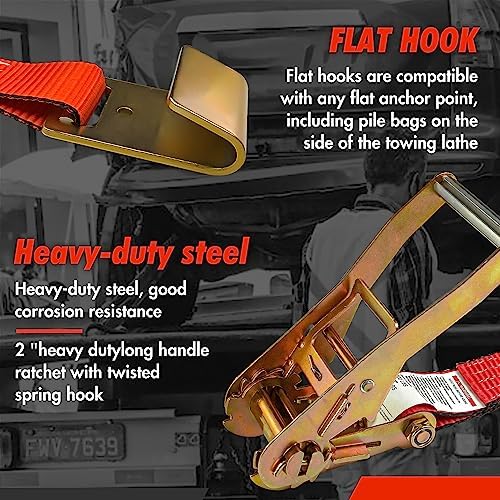 Car Tie Down Straps for Trailers, 4 Pack 2" x 96" Tire Straps, Flat Hooks - Image 3
