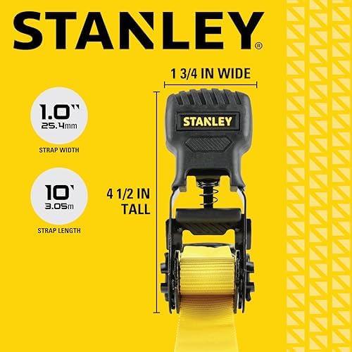 STANLEY 1" x 10' x 1, 500 lbs Light-Duty Ratchet Straps - Image 6