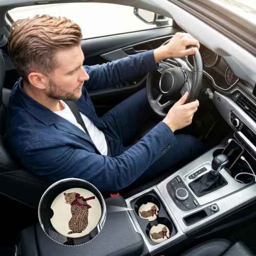 Red Bow Leopard Car Coasters for Cup Holders, Auto Drink Coaster for Women - Image 5