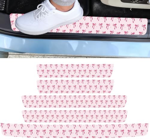 5PCS Pink Bow Car Door Sill Sticker Carbon Fiber Leather Auto Decal by Unknown